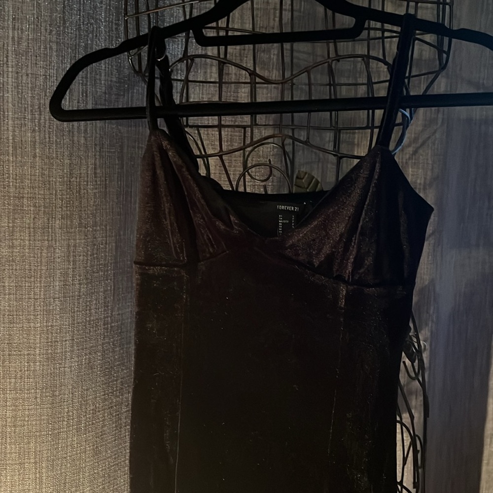Forever 21 Black Velvet V Neck Mini Dress - size S
